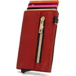 GUGGIARI Kreditkartenetui - Kartenetui mit Münzfach/Kartenhalter mit Magnetverschluss - Aluminium RFID-Kartenhalter -Mini Geldbörse Damen - Dünnes Portemonnaie für Frauen mit Taschenring - Red