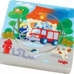 HABA 303252 - Holzpuzzle Feuerwehr-Einsatz, Puzzlespaß in 5 Schichten