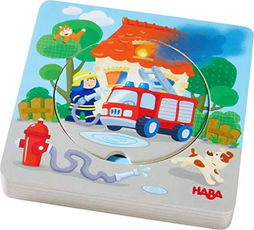 HABA 303252 - Holzpuzzle Feuerwehr-Einsatz, Puzzlespaß in 5 Schichten
