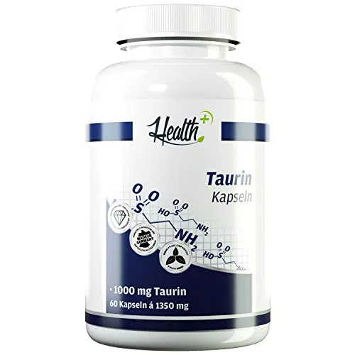 Health+ Taurin - 60 Aminosäuren Kapseln, 1000 mg reines Taurin-Pulver pro Kapsel