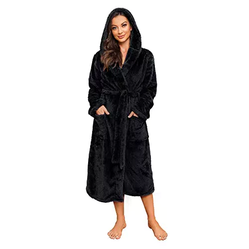 HEARTNICE Bademantel Damen Kapuze flauschiger Bademantel Fleece Kuschel Bademantel Plüsch Morgenmantel Hausmantel