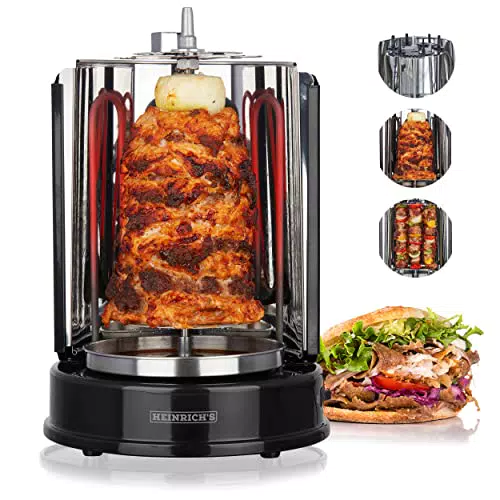 HEINRICHS Dönergrill für Zuhause, Schaschlikgrill Rotissiere Hähnchengrill Gyros Kebab