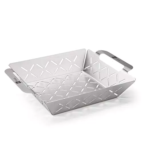 HEYNNA Grillkorb Edelstahl / Gemüse Grillschale 22cm breit / Grillschale Edelstahl für Gemüse