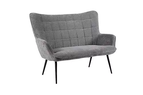 HOMEXPERTS 2-Sitzer Sofa ULLA / Polsterbank / Grauer Cordstoff / Sitzbank / Metallfüße / Bank / Couch / Polstergarnitur / Küchensofa / Wohnzimmer / Skandinavisches Design / 129cm breit