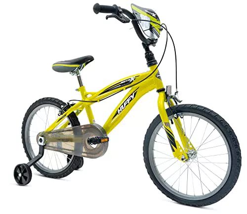 Huffy Unisex, Jugendliche Moto X 18 Zoll Kinderfahrrad Gelb 6-8 Jahre Leichtes Schnellmontagerad Für Jungen und Mädchen + Stabilisatoren Bike