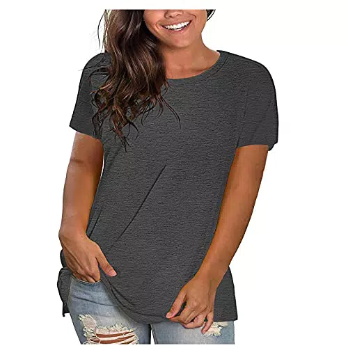 Jamicy Tops für Damen Sommer Tshirt Kurzarm Rundhals Oberteile Basic Laufshirt Sportshirt Frauen Einfarbig Casual Hemd Bluse Teenager Mädchen Tunika Shirt Meine Bestellungen Anzeigen Grau XX