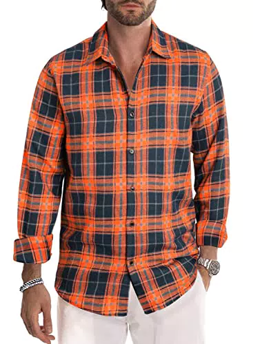 JMIERR Flanellhemd Herren Karierte Hemden Langarm Flanell Baumwoll Hemd für Herren Button-Down Business Casual Hemd Regular Fit