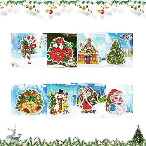 Jodsen 8 Stück Diamant Malerei Weihnachtskarten, Weihnachten Diamond Painting Set