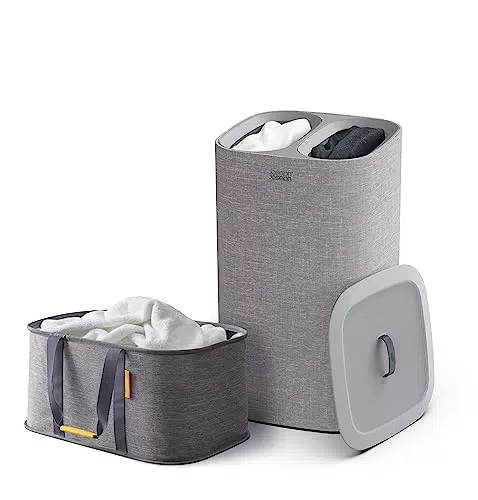Joseph Joseph Laundry 2er Set - Hold-All 35L Faltbarer Wäschesammler und Tota 60L Wäschekorb mit deckel mit 2 fächer abnehmbaren Taschen - Grau