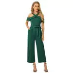 Kate Kasin Damen Rompers Ärmelloser Jumpsuit Überkreuzte Off Shoulder Hosen Tägliche Outfits Dunkelgrün
