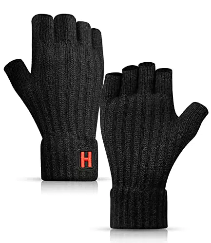 KEECOW Handschuhe Herren Damen, Fingerlose Handschuhe Herren Winter Warme Thermo Fleece Strickhandschuhe für Outdoor Sport Laufen Radfahren Freizeit
