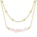 Kenivira 18K Gold Anhänger mit Ketten Edelstein Halsketten Naturliche Kristall Halskette Rosenquarz Halskette Anhänger Kette Halskette Geschenke für Frauen Mädchen
