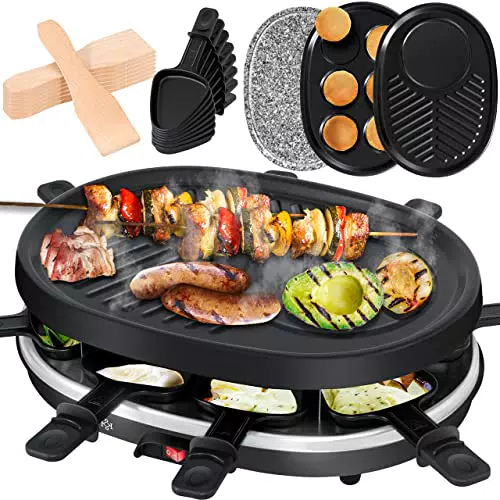 KESSER 3in1 Raclette-Grill mit Naturgrillstein, Grillplatteund Pancake-Grillplatte Pfannkuchen Tischgrill für 8 Personen