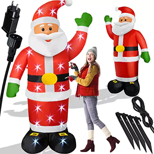 KESSER Aufblasbarer Weihnachtsmann XXL 250cm LED beleuchtet inkl. Befestigungsmaterial Weihnachtsdekoration Weihnachtsdeko Figur