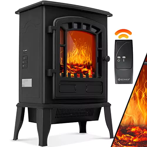 KESSER Elektrokamin mit Heizlüfter & Fernbedienung 2000W Elektro Kamin Elektrischer Heizung LED Kaminfeuer Effekt Kaminofen Flammeneffekt Heizer Ofen geräuscharm regelbar Schwarz