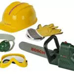 Klein Theo 8525 Bosch Kettensäge mit Zubehör, Mit batteriebetriebenem Sägegeräusch und Blinklicht