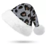 KONVINIT Weihnachtsmütze Erwachsene Plüsch, Nikolaus Mützen Unisex Leopardenmuster Dicke Santa Mütze Weiche Nikolausmütze für Partys