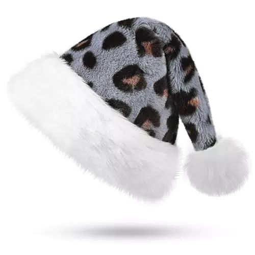KONVINIT Weihnachtsmütze Erwachsene Plüsch, Nikolaus Mützen Unisex Leopardenmuster Dicke Santa Mütze Weiche Nikolausmütze für Partys