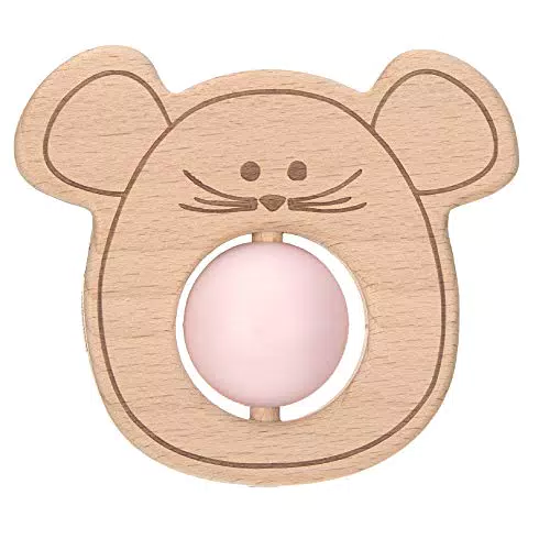 LÄSSIG Baby Greifling Beißring Beißhilfe Holz Silikon schadstoffgeprüft Spielen Anfassen Motorik Zahnen/Teether Ball