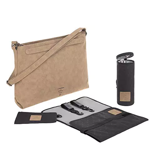 LÄSSIG Baby Wickeltasche Umhängetasche mit Zubehör veganes Leder/Tender Shoulder Bag camel