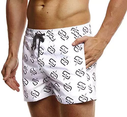 Leif Nelson Herren Sommer Badeshorts mit Taschen Männer Badehose Schwimmshorts Herren Schwimmhose-Beachshorts Jungen Strand Shorts Kurze Hosen Cargo Bermuda Chino LN92500 Weiß Small