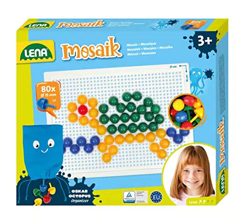 Lena 35624 - Mosaik Steckspiel Set, Steckmosaik mit 80 farbigen Stecker
