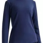 Libin Basic Langarmshirt Damen Warmer Funktionsshirt Langarm Sportshirt Laufshirt Slim Fit Thermo Unterhemd Dünne Fleece Winter V Ausschnitt Stehkragen Marineblau
