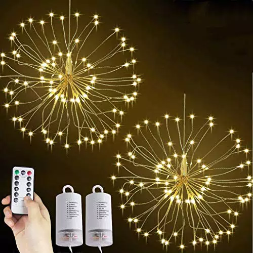 Lichterkette Feuerwerk, 2 Stück LED Lichterketten Warmweiß Batteriebetrieben mit Fernbedienung