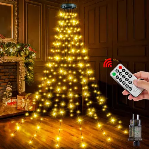 Lichterkette Weihnachtsbaum Innen Außen - 2M 12 Stränge 240LED Wasserdicht Christbaumbeleuchtung mit Ring