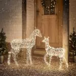 Lights4fun 3-in-1 Duchy Micro LED Rentier Figuren REH 92cm und Rehkitz 71cm Weihnachtsbeleuchtung Außen und Innen mit Timer