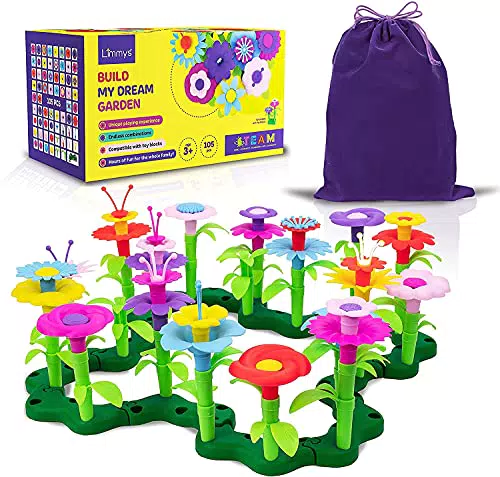 Limmys Blumengarten Spielzeug Für Mädchen Geschenk Mädchen und Jungen 3 4 5 6 Jahre - Bausteine Kompatibel Garten Spielzeug für Drinnen und Draußen für Kinder - 105-Teile-Set