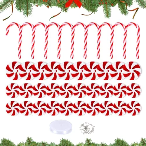 LIPJISL 40 Stück Zuckerstangen Weihnachten Deko Süßigkeiten Weihnachtsbaumschmuck Anhänger Zuckerstange Anhänger Weihnachtensdeko für Weihnachten Home Candy Party