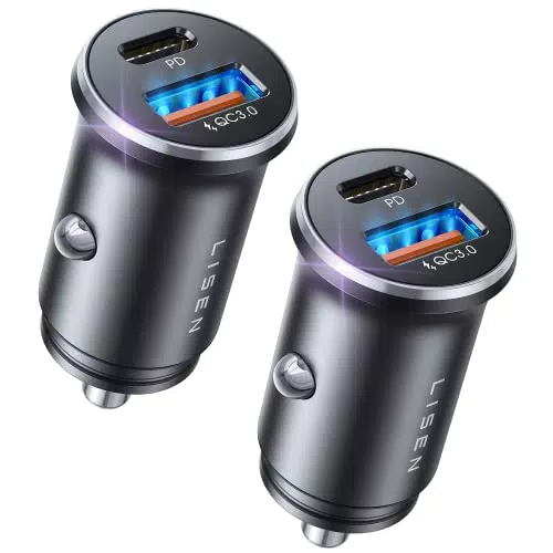 LISEN 2-Pack Zigarettenanzünder USB C, 48W PD&QC3.0 12v USB Steckdose Schnelle Aufladung Metall KFZ Ladegerät
