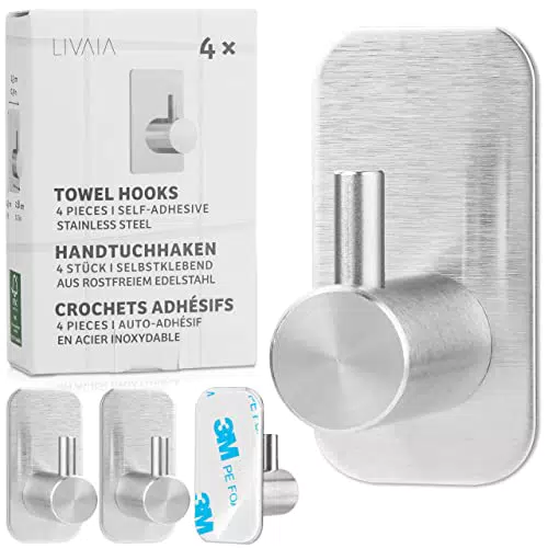 LIVAIA Handtuchhaken Selbstklebend: 4 Handtuch Haken Edelstahl Haken Selbstklebend Wandhaken selbstklebend