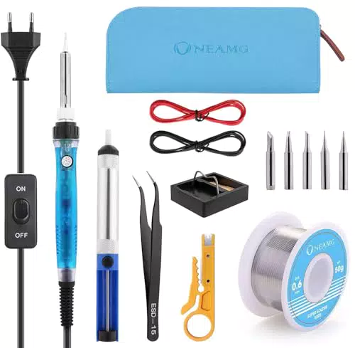 Lötkolben Set, ONEAMG Lötkolben Kit Lötset 60W, Digitale Lötstation Temperatur Regelbar und EIN/AUS-Schalter