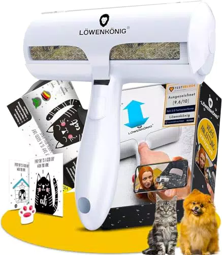 LÖWENKÖNIG Rolli 2.0 Fusselrolle Tierhaare zum Hunde & Katzenhaare entfernen - Selbstreinigender Katzenhaarentferner - Ideal für Sofa