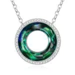 LOUISA SECRET Kette Damen 925 Sterling Silber Kreis Halskette Kristall Anhänger 45cm Verstellbar Frauen Schmuck für Sie Freundin Muttertags Jubiläum Weihnachten Valentinstag Geschenke