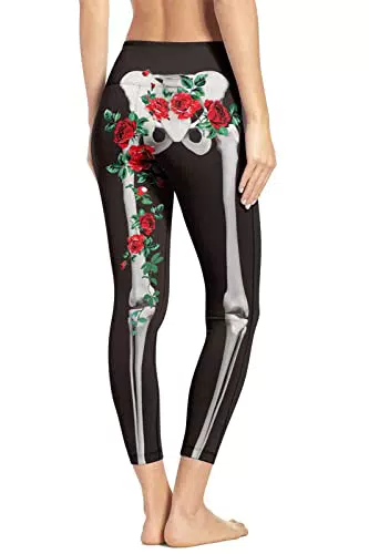 Loveternal Leggings Halloween Kostüm Damen Totenkopf Blumen Druck Hose Lange Skelett Stretch Sporthose Blickdichte Winter Kleidung Workout Fitness Yoga Hose Tights Geschenke für Frauen