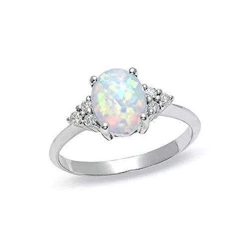 luoluoluo Damen Ringe 925 Silber Zirkonia Ring Vintage Geschnitzter Ringe Opal Band Ring Farbe Verlobungsring Eternity Promise Damenringe Frauen Mädchen Mode Elegant Ring Geschenk