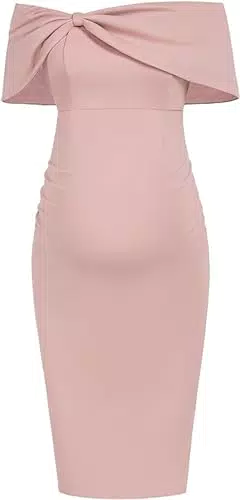Maacie Schwangerschaft Kleid Kurze Ärmel Off Shoulder Seite Schlitz Kleid für Schwanere zum Partei Rosa M MC0364A23-03