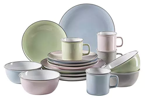 Mäser Geschirr-Set, Steingut Maila Rosa/Grau/Blau/Grün