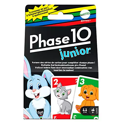 Mattel Games Phase 10 Junior - Rommé-artiges Spiel mit mehreren Spielebenen