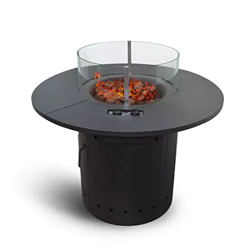 Meateor Gas Feuertisch Ambiente mit 2 Gasbrennern, runde Outdoor Feuerstelle mit Gas und PIEZO Zündung für Garten