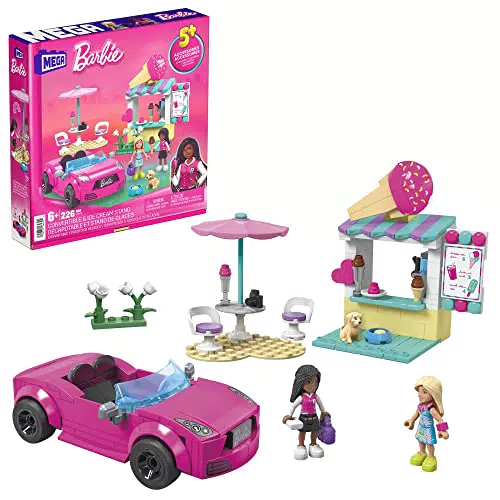 MEGA Barbie Autobauspielzeug Spielset, Cabrio & Eisständer mit 225 Teilen