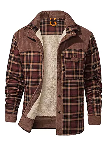 Meilicloth Flanellhemd Herren Hemd Jacke Langarm Baumfäller Thermohemd Winterjacke Fleecefutter Holzfällerhemd Arbeitshemd Flanellhemdjacke Braun
