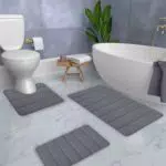 Memory Foam Badematten Set 3 StüCk Badteppiche Set Toilettenmatten Superweich Bequem Wasserabsorbierend Dick Rutschfest Pvc RüCkseite Maschine Waschbar Leichter Zu Trocknen FüR FußMatten