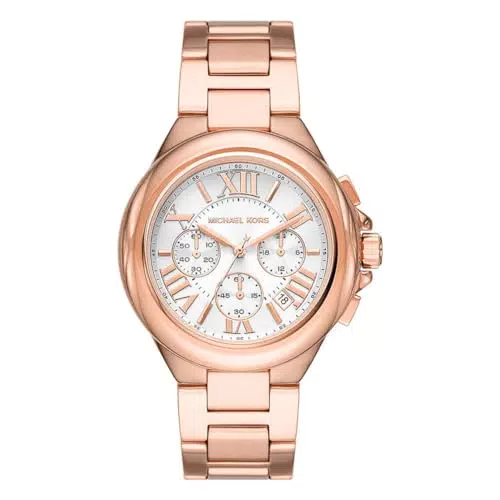 Michael Kors Damenuhr Camille, Chronographenwerk, 43mm Rose Gold Edelstahlgehäuse mit Edelstahlarmband