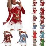 Modaworld Weihnachtskleid Damen Lustig Rentier Pulloverkleid Sexy Rundhals Minikleid Herbst Winter Kleider Langarm Kleid Weihnachtsfest Freizeitkleid