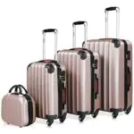 Monzana Baseline Kofferset 4tlg Rose-Gold Beautycase M L XL Gelgriffe Zahlenschloss Reisekoffer Trolley Koffer Rollkoffer