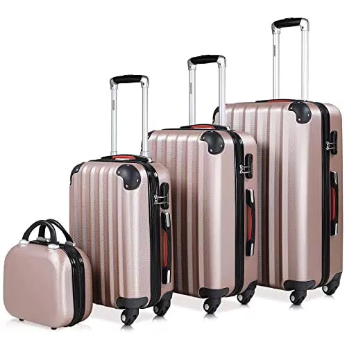 Monzana Baseline Kofferset 4tlg Rose-Gold Beautycase M L XL Gelgriffe Zahlenschloss Reisekoffer Trolley Koffer Rollkoffer